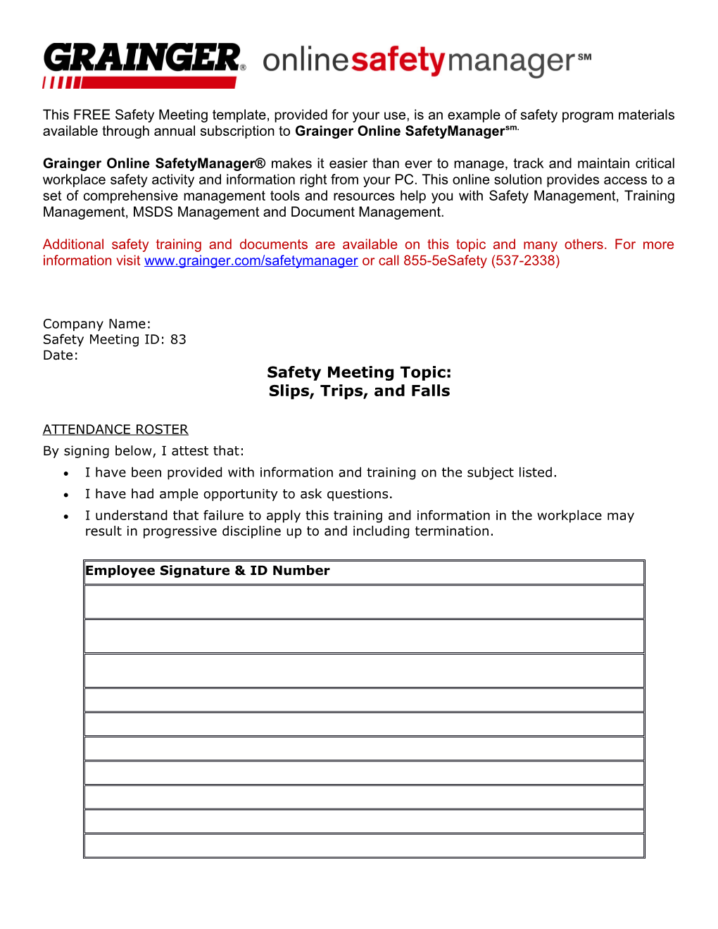 This FREE Safety Meeting Template, Provided for Your Use, Is an Example of Safety Program