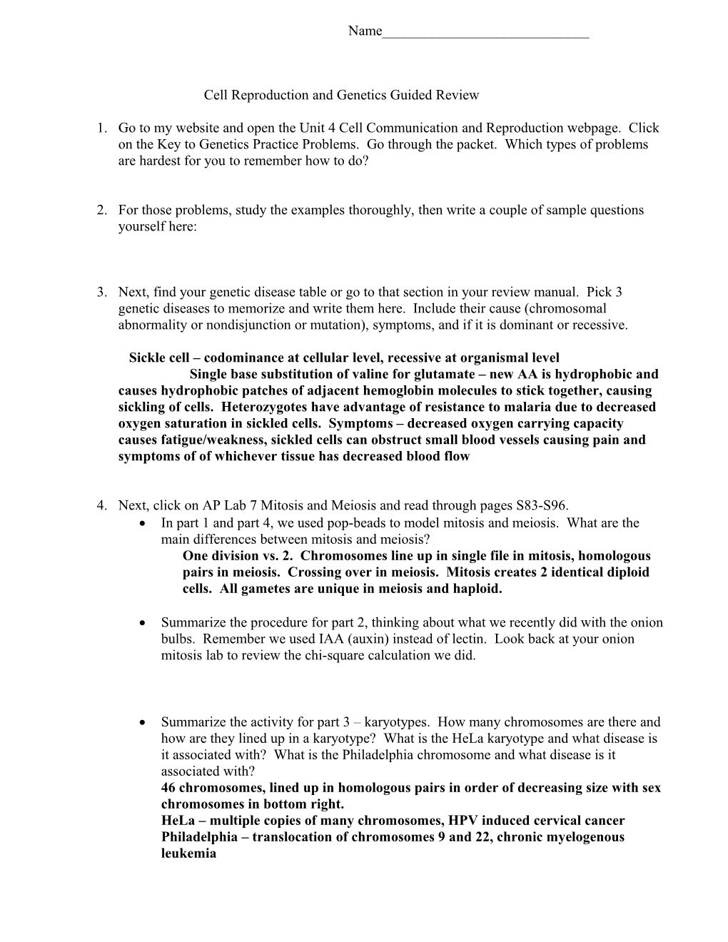 Cell Reproduction and Genetics Guided Review