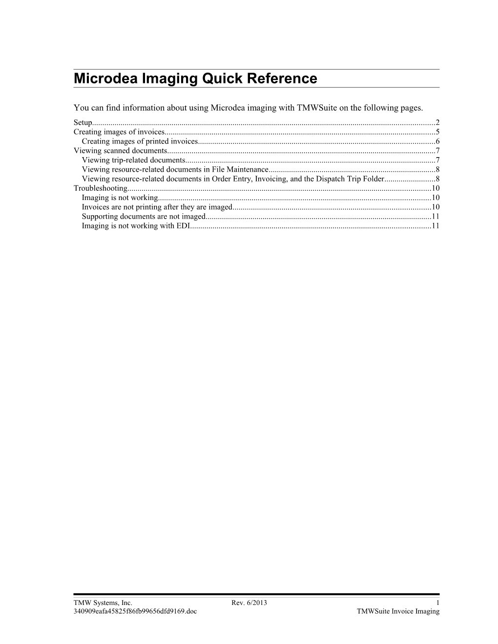 Microdea Imaging Quick Reference
