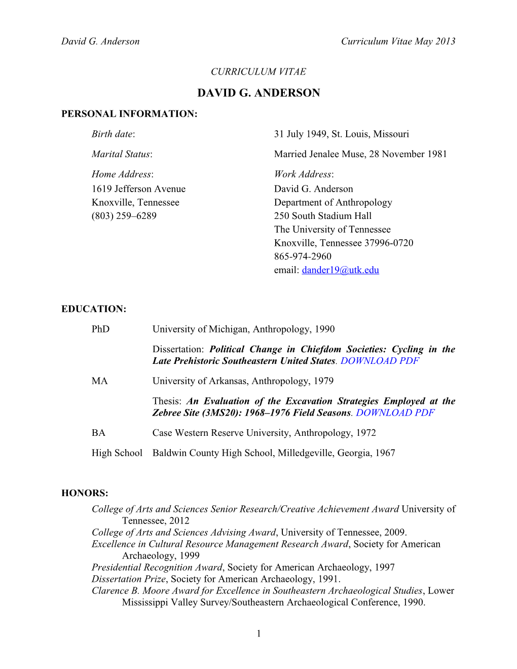 David G. Andersoncurriculum Vitae May2013