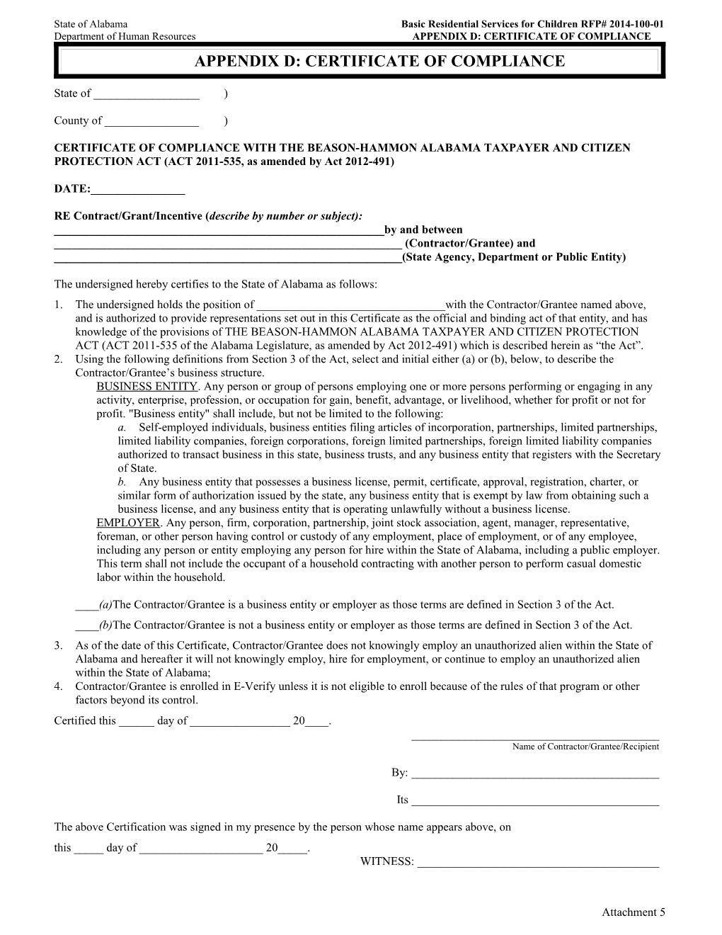 Appendix D: Certificate of Compliance