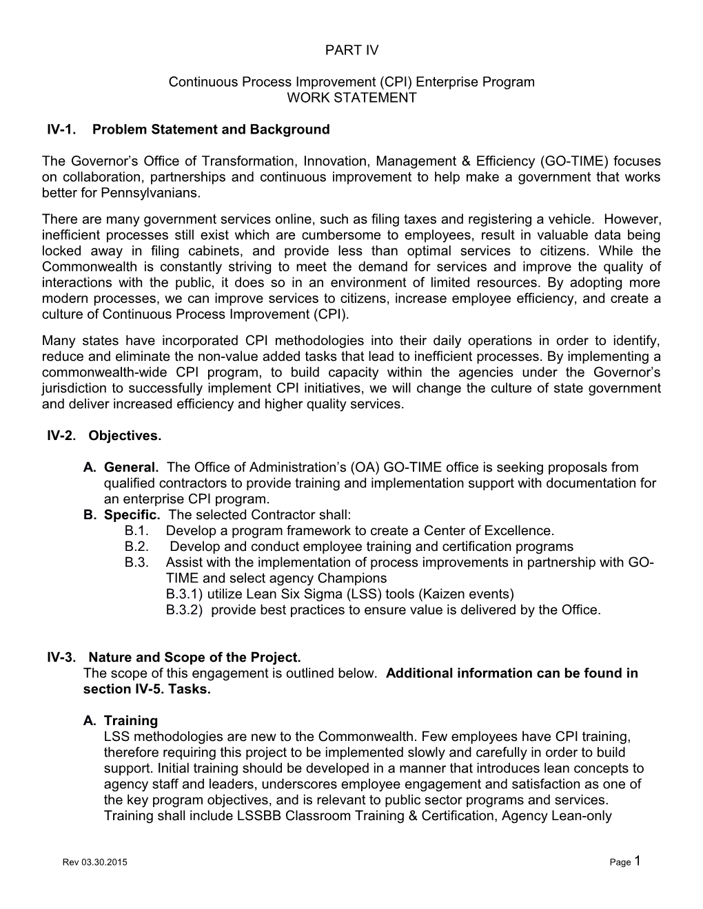 Continuous Process Improvement (CPI) Enterprise Program