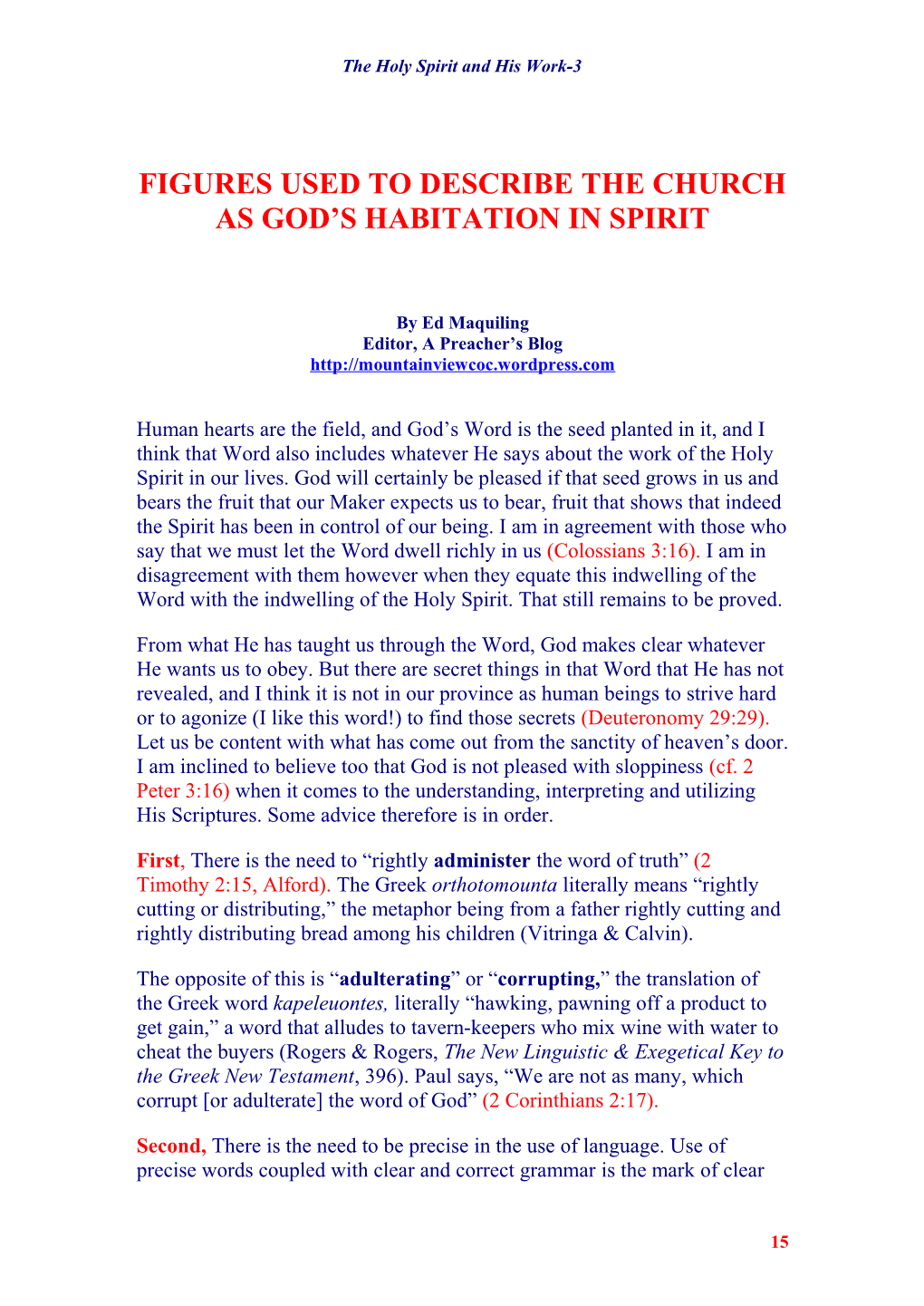 Figures Used to Describe the Church As God S Habitation in Spirit