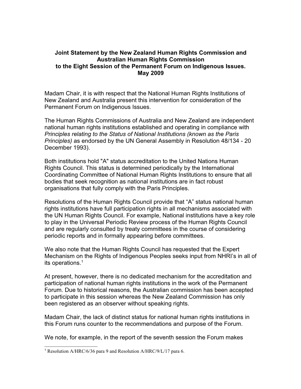 Joint Statement by the National Human Rights Institutions in Australia and New Zealand