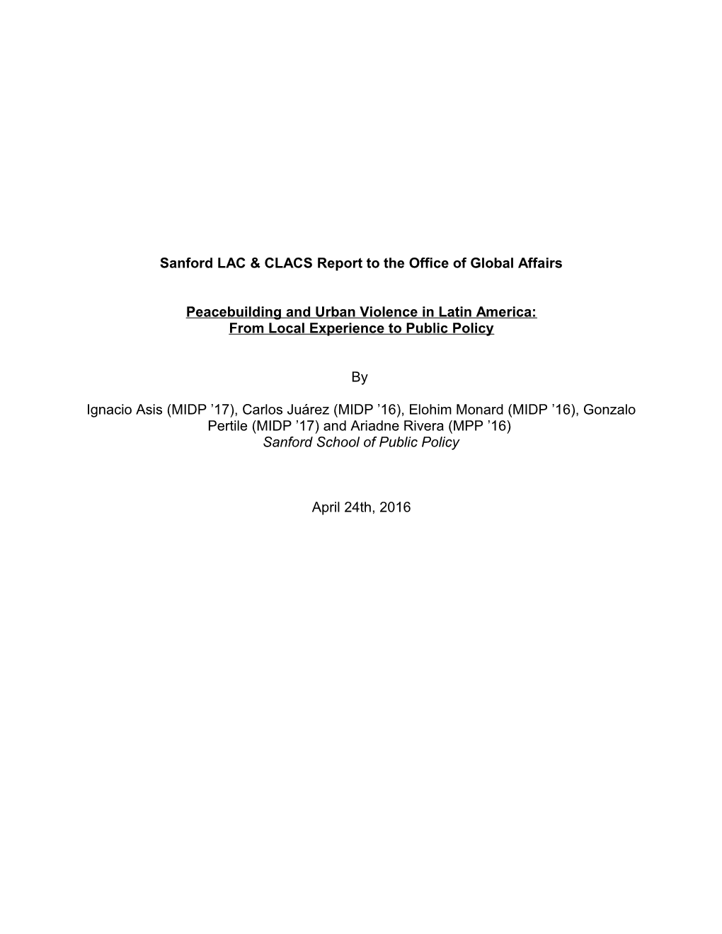 Sanford LAC & CLACS Report to the Office of Global Affairs