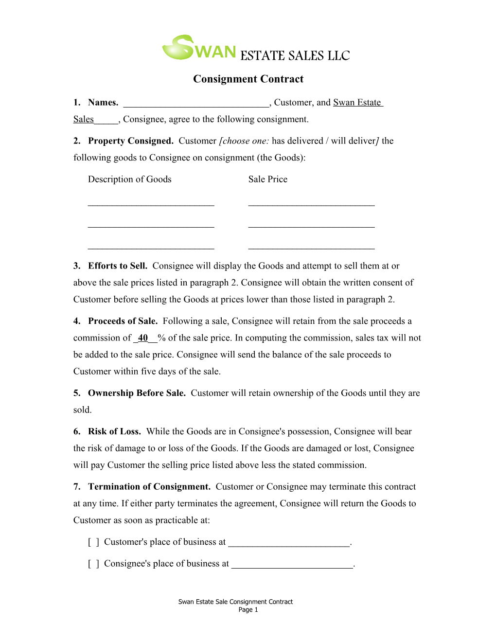 Consignment Contract