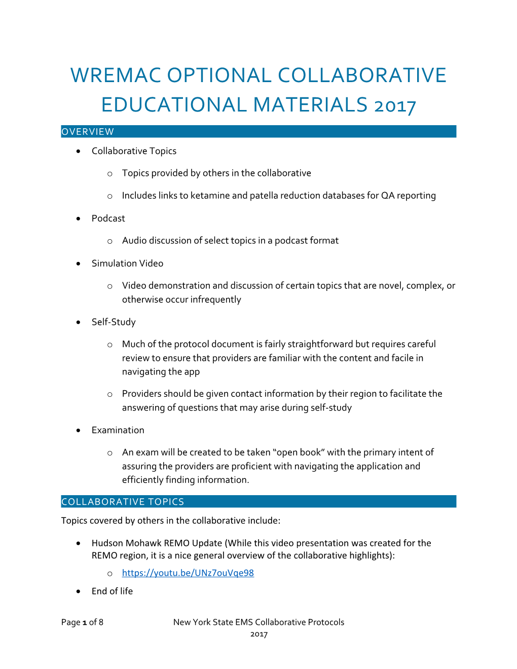 WREMAC Optional Collaborative Educational Materials 2017