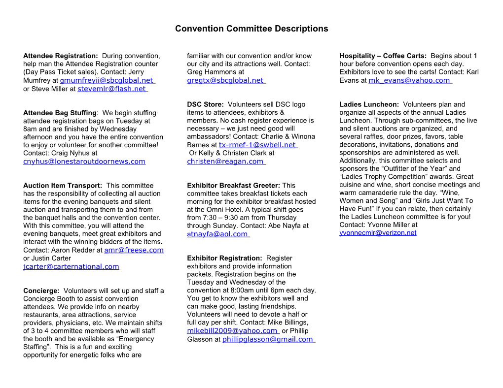 Convention Committee Descriptions