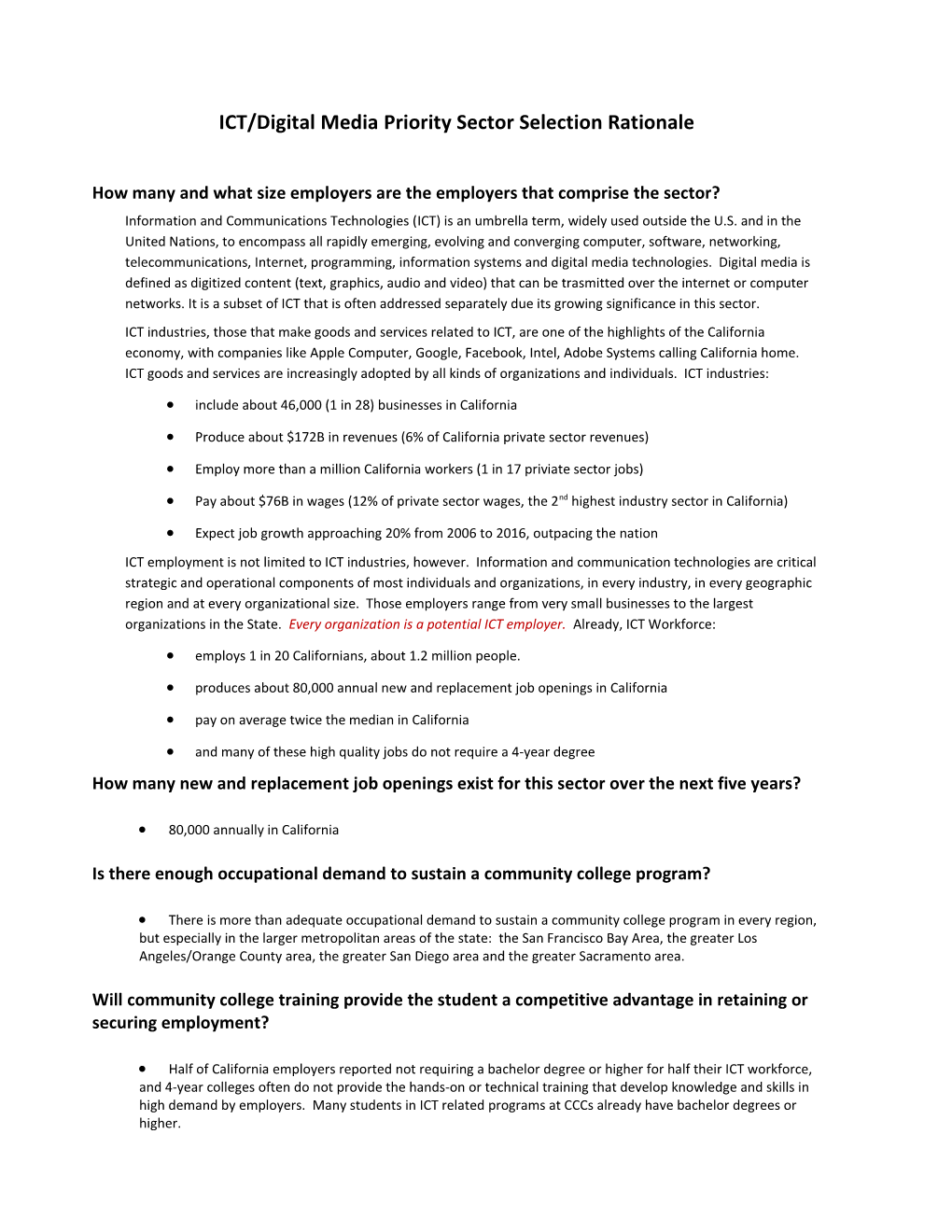 ICT/Digital Media Priority Sector Selection Rationale