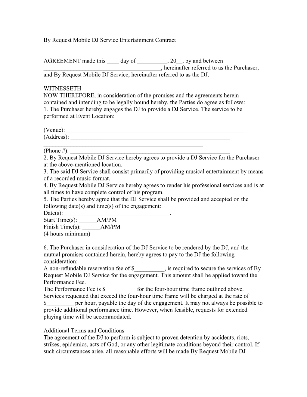 Sample Mobile DJ Agreement