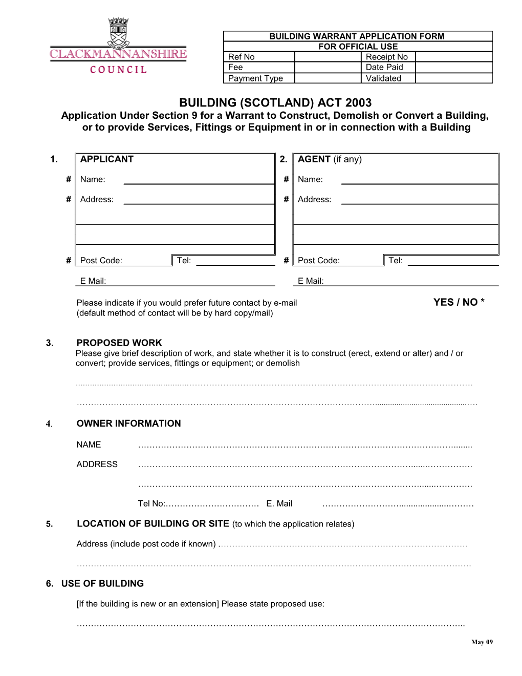 Building Warrant Application Form