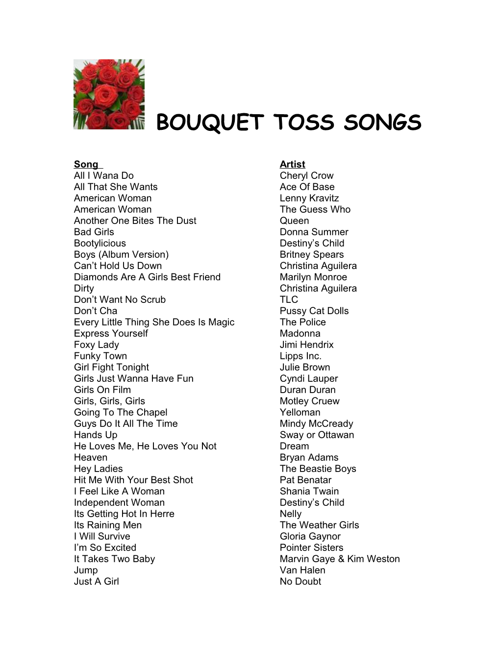 Bouquet Toss Songs