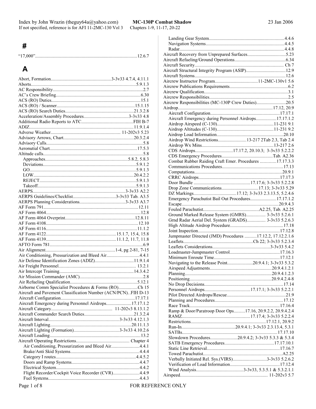 If Not Specified, Reference Is for AFI 11-2MC-130 Vol 3 Chapters 1-9, 11-17, 20-22