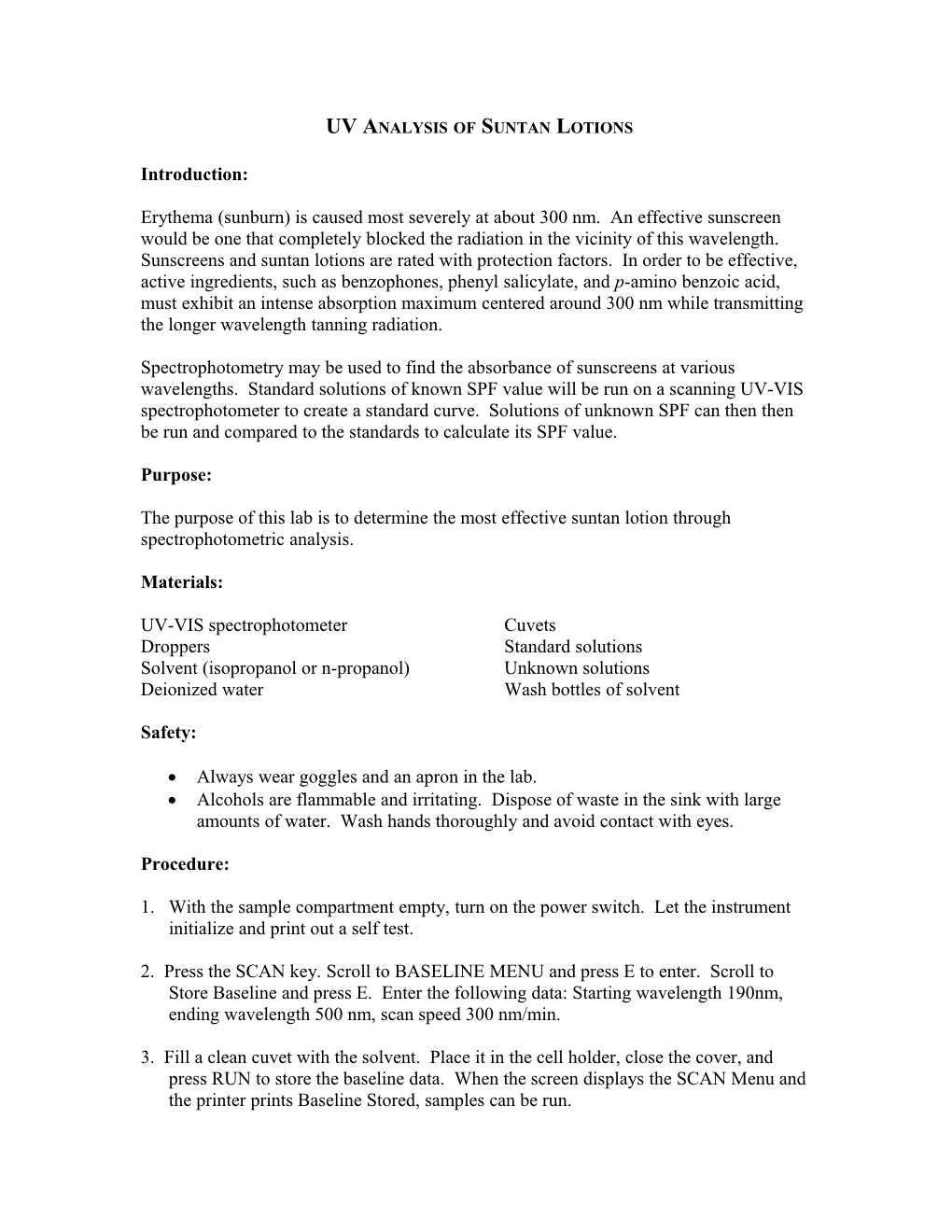 Analysis of Suntan Lotions