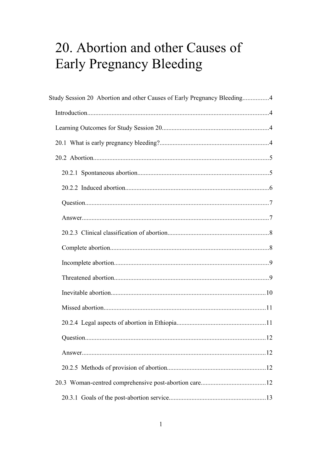 20. Abortion and Other Causes of Early Pregnancy Bleeding