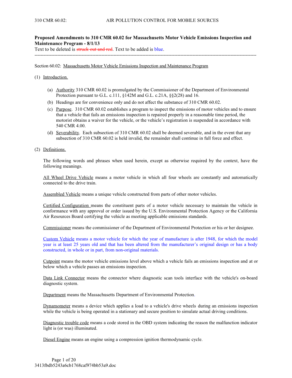 310 Cmr 60.02:Air Pollution Control for Mobile Sources