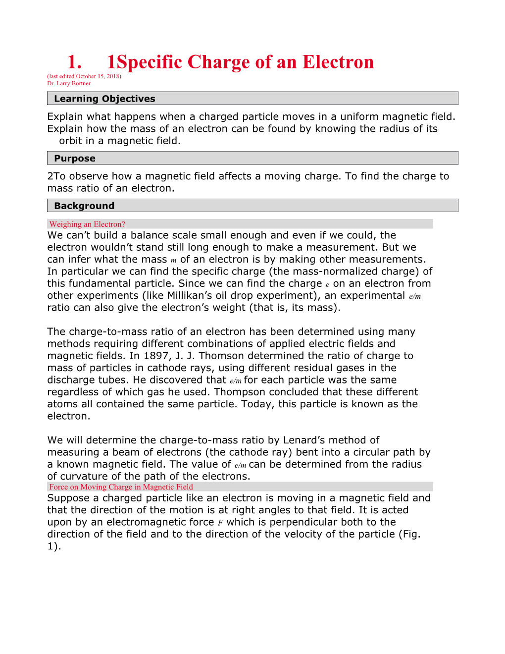 Specific Charge of an Electron