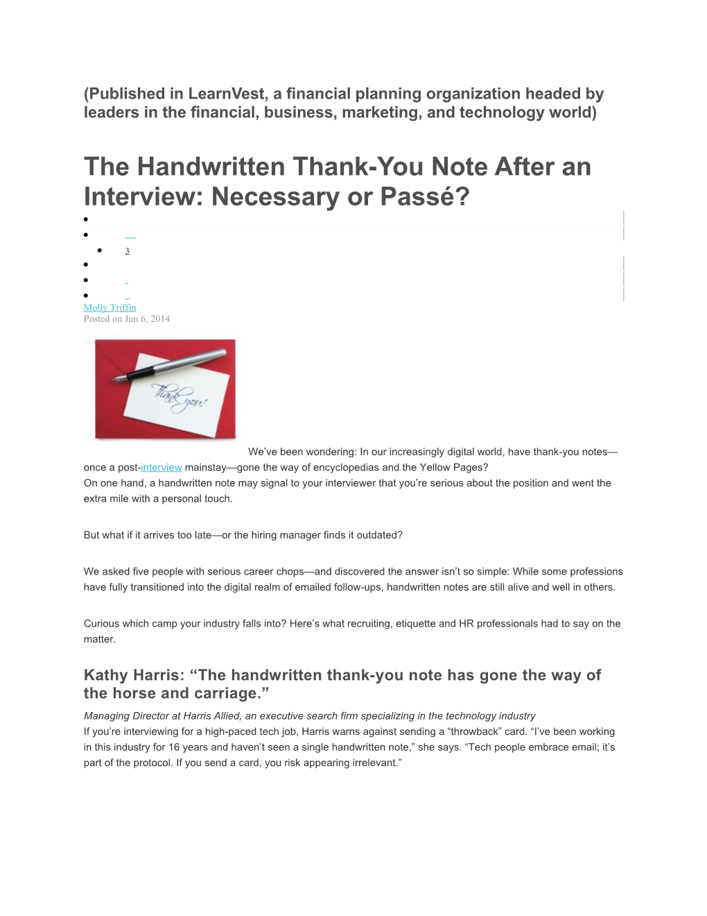 The Handwritten Thank-You Note After an Interview: Necessary Or Passé?