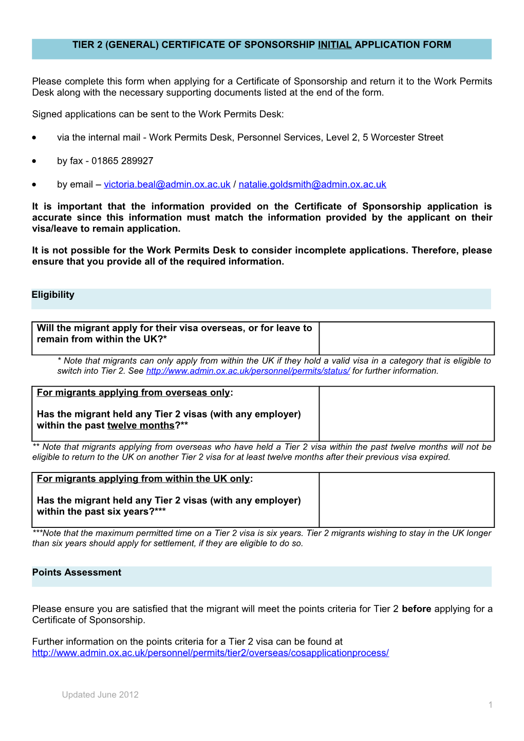 Certificate of Sponsorship Applications Checklist