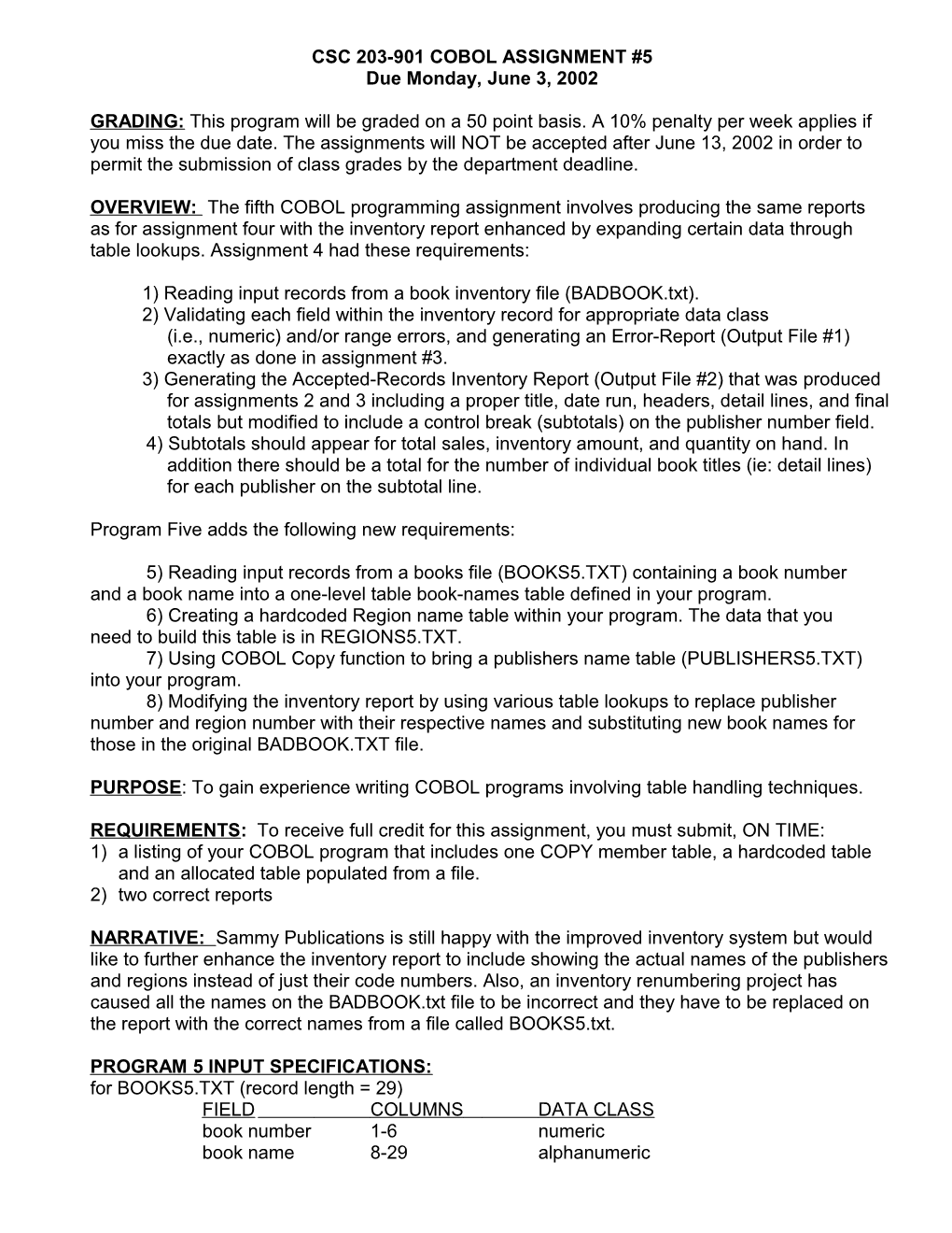 Ccp Cobol Programming Assignment #5