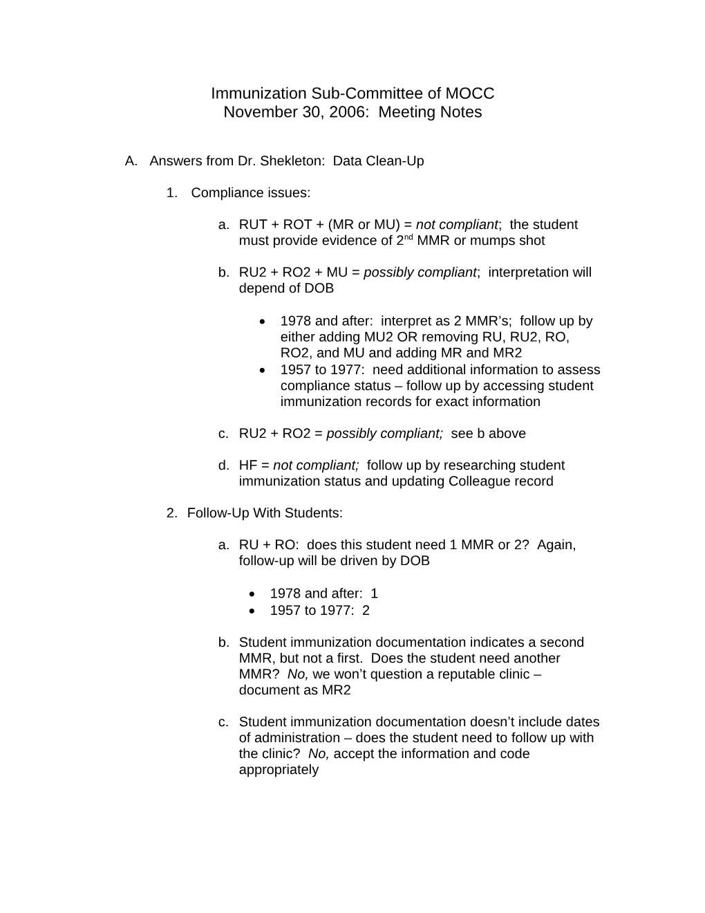 Immunization Sub-Committee of MOCC