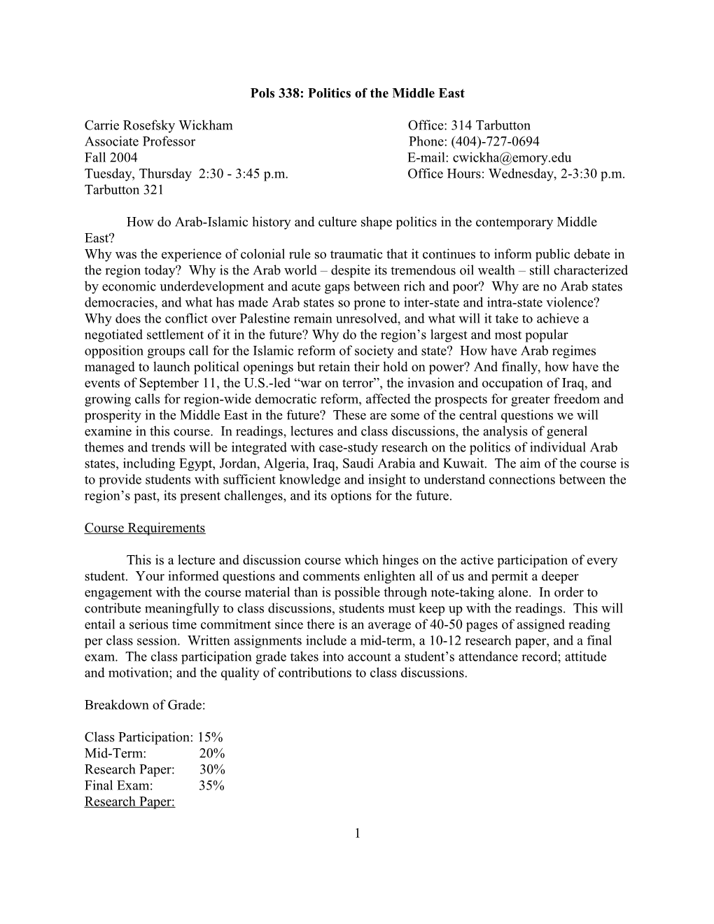 Pols 338: Politics of the Middle East