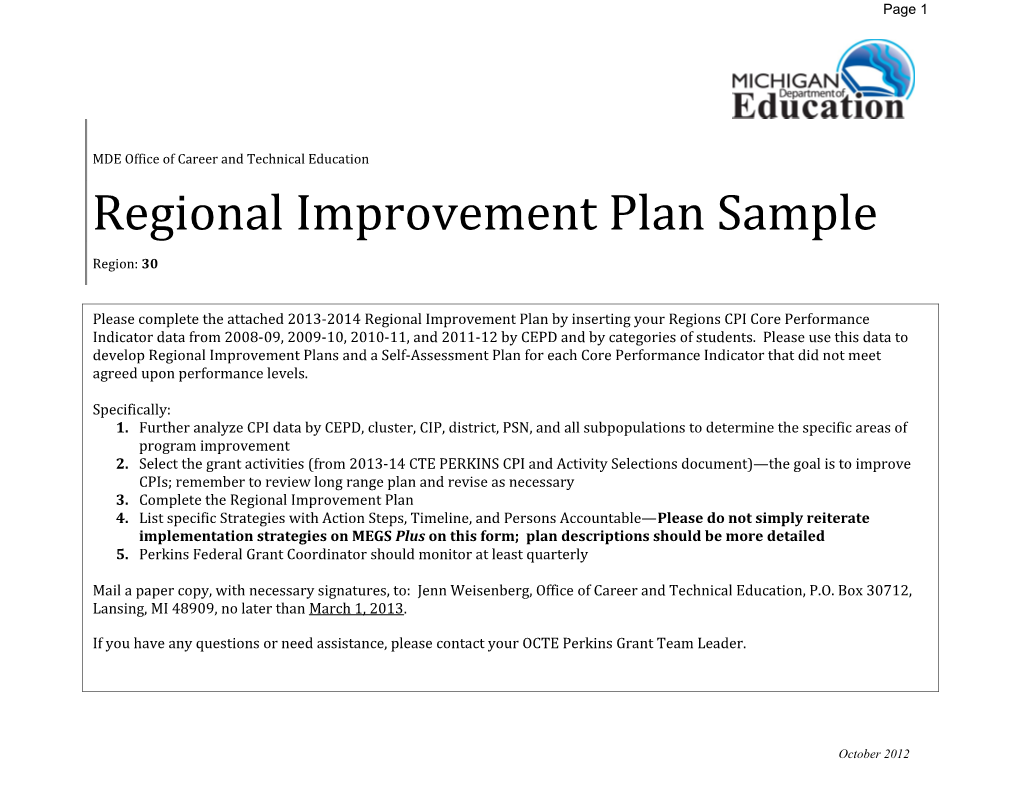 Regional Improvement Plan