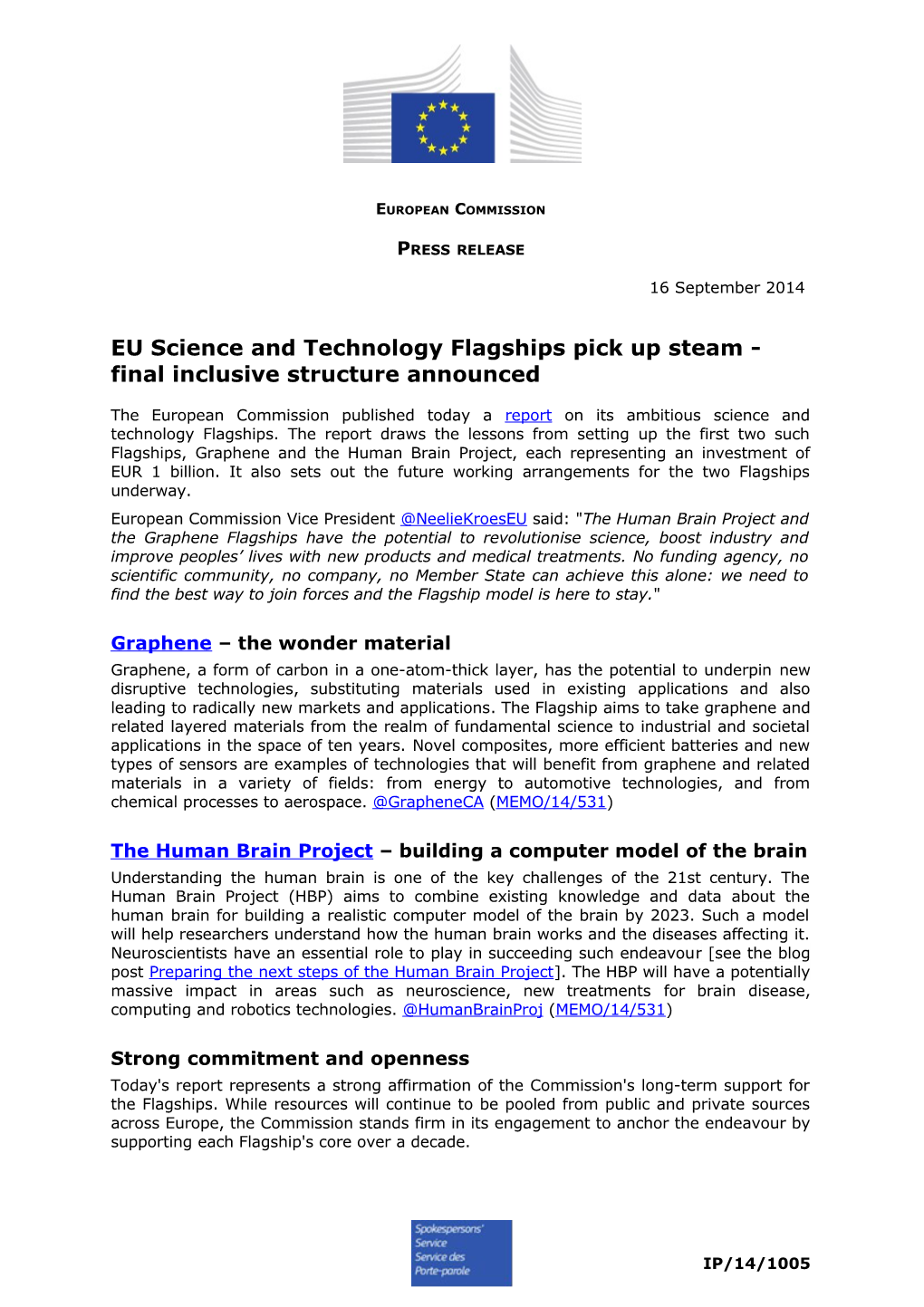 EU Science and Technology Flagships Pick up Steam - Final Inclusive Structure Announced