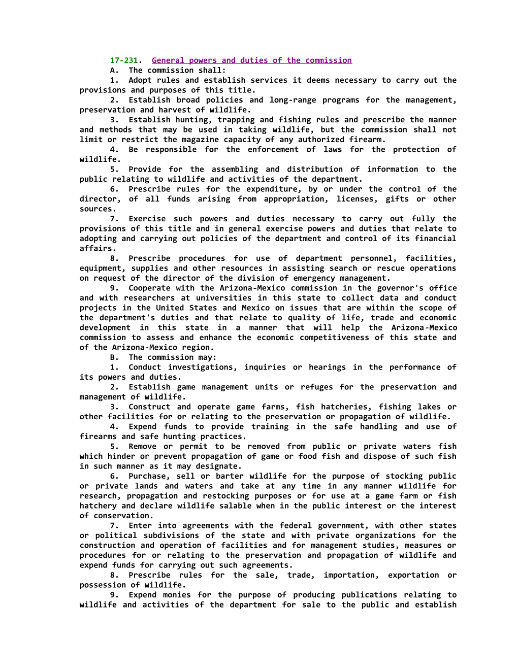 17-231; General Powers and Duties of the Commission