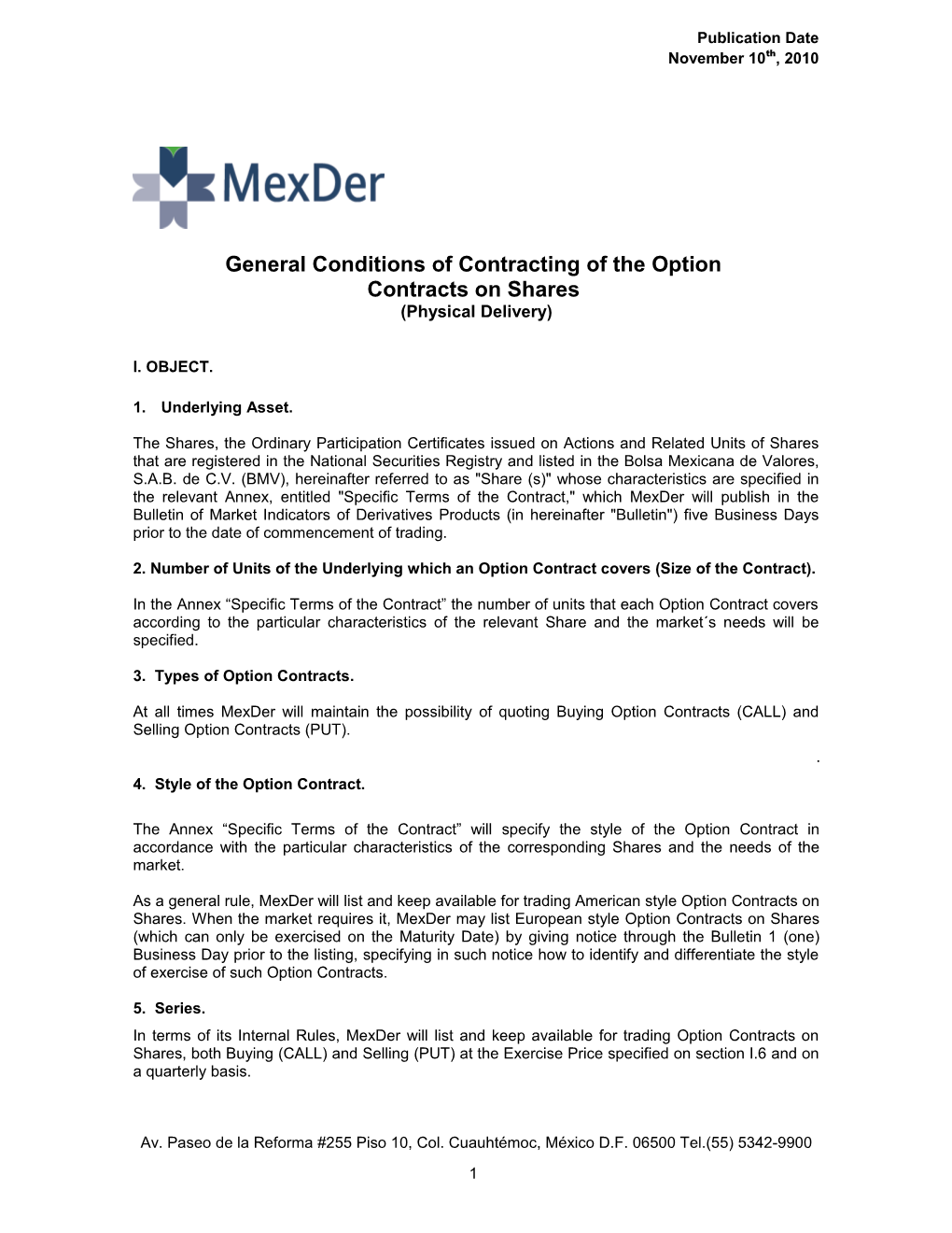 General Conditions of Contracting of the Option