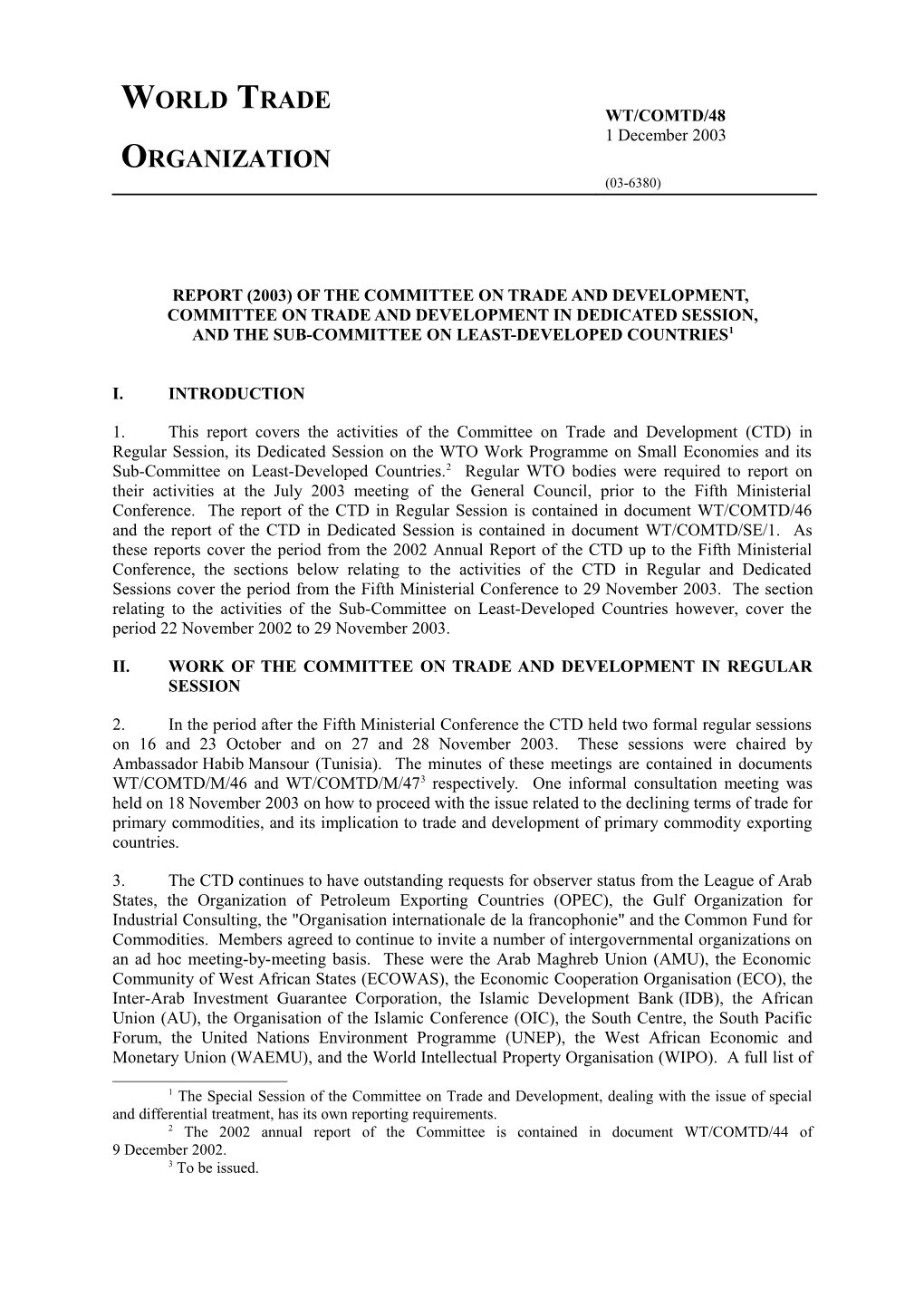 Report (2003) of the Committee on Trade and Development