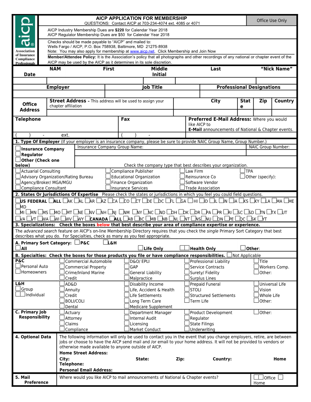 Aicp Application of Membership - 2002