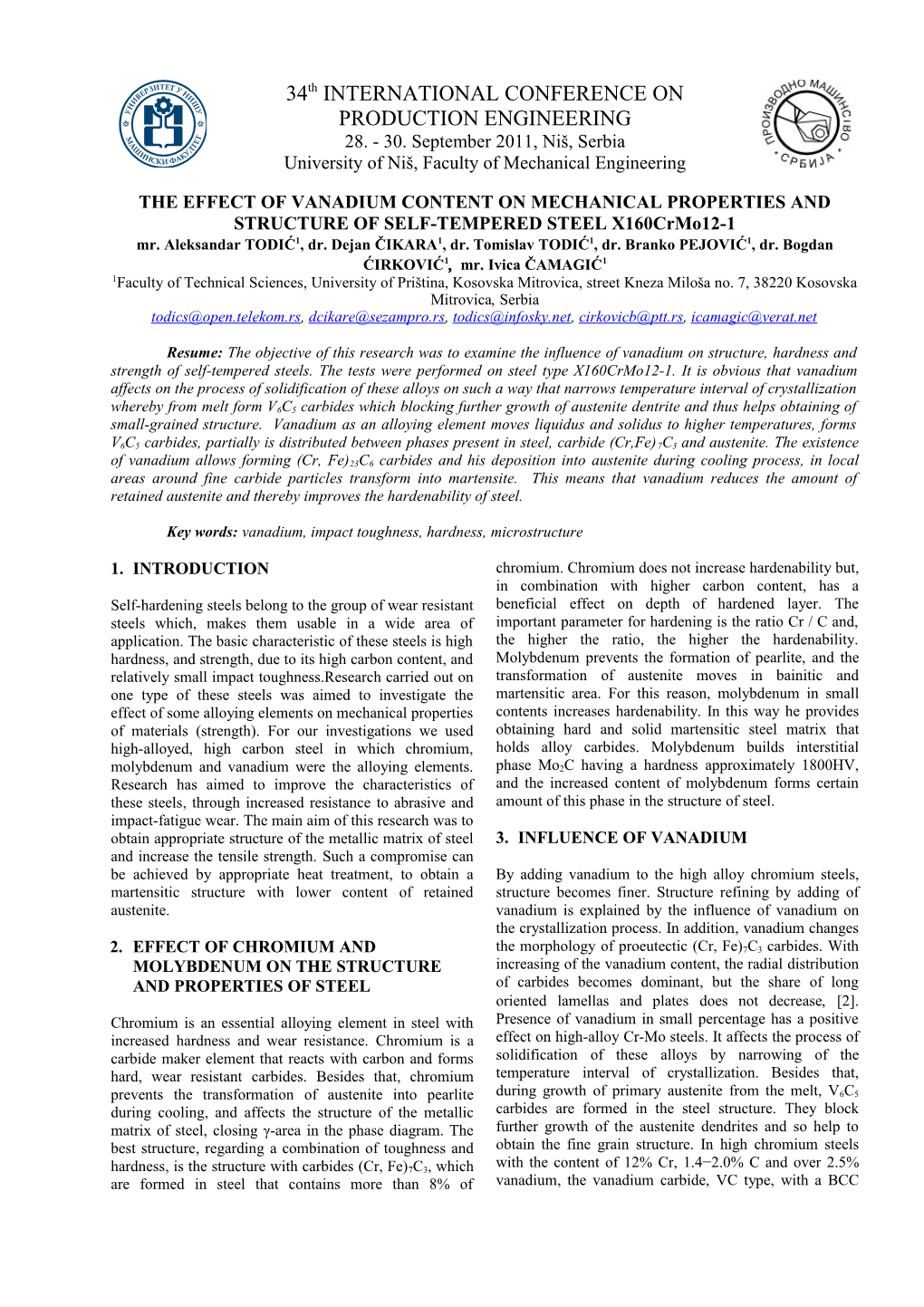 Key Words: Vanadium, Impact Toughness, Hardness, Microstructure