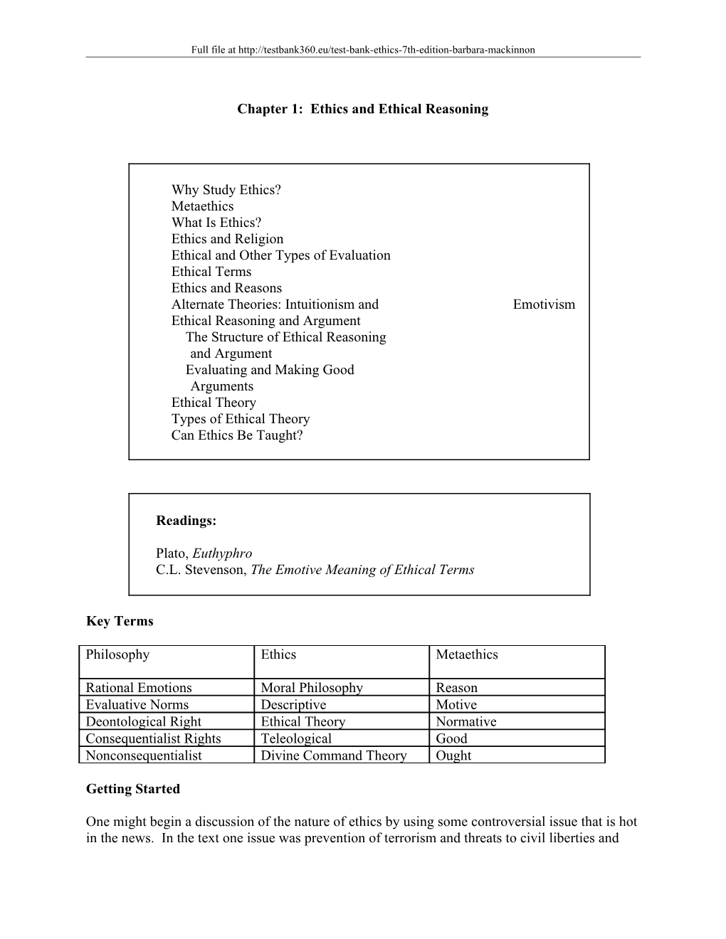 Chapter 1: Ethics and Ethical Reasoning