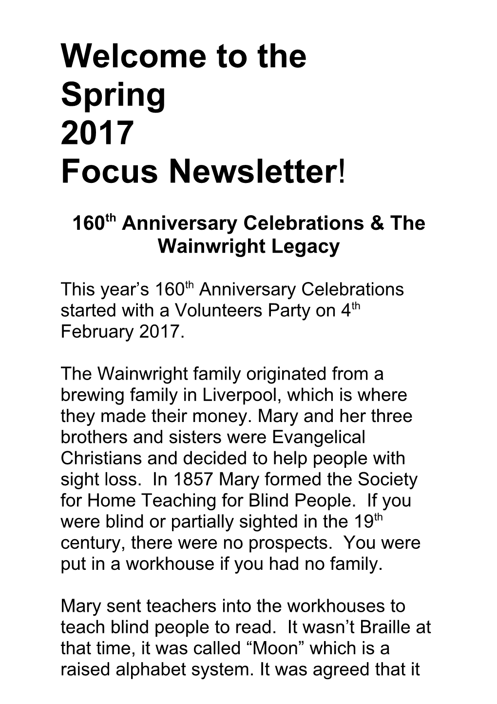 160Th Anniversary Celebrations & the Wainwright Legacy