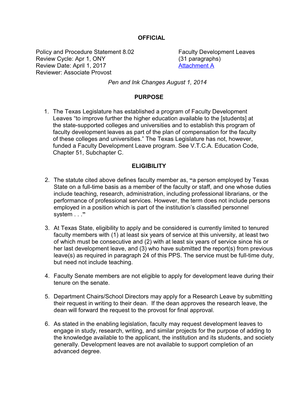 Policy and Procedure Statement 8.02Faculty Development Leaves