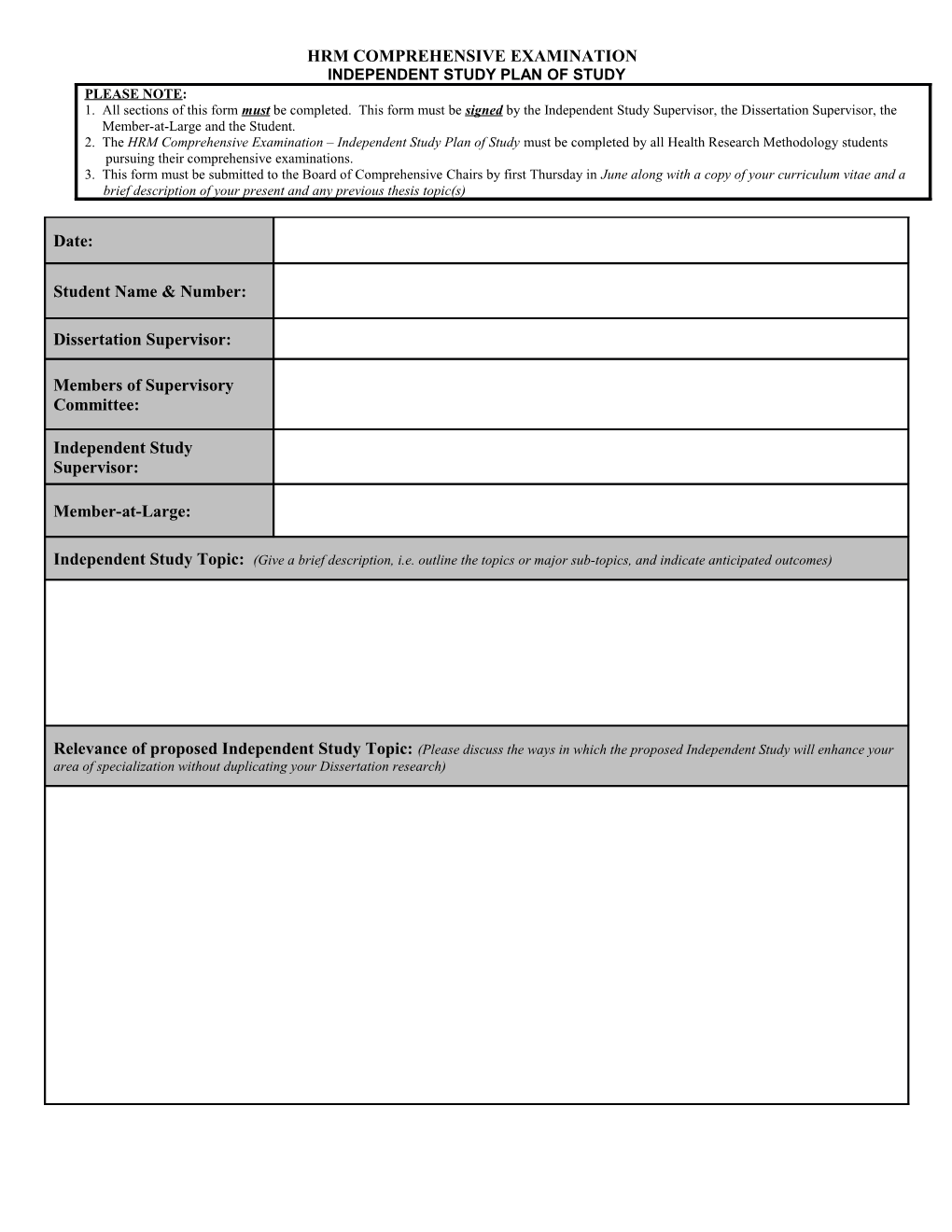 Independent Study Plan of Study