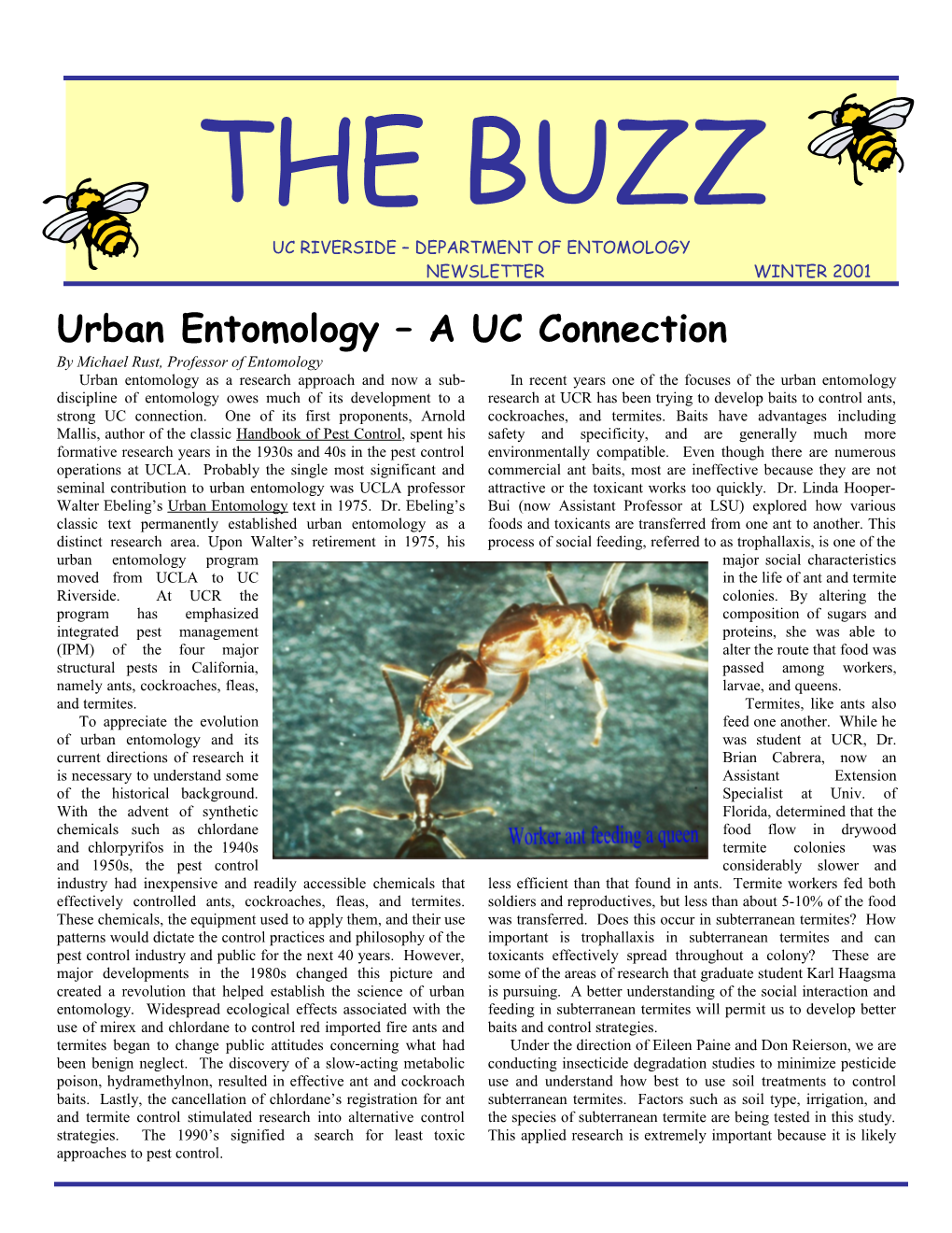 Urban Entomology a UC Connection