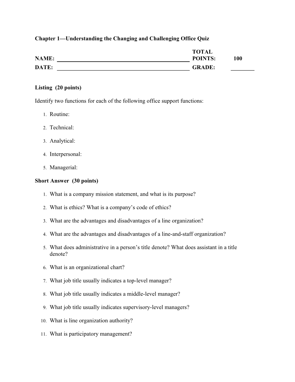 Chapter 1 the Changing and Challenging Office Test