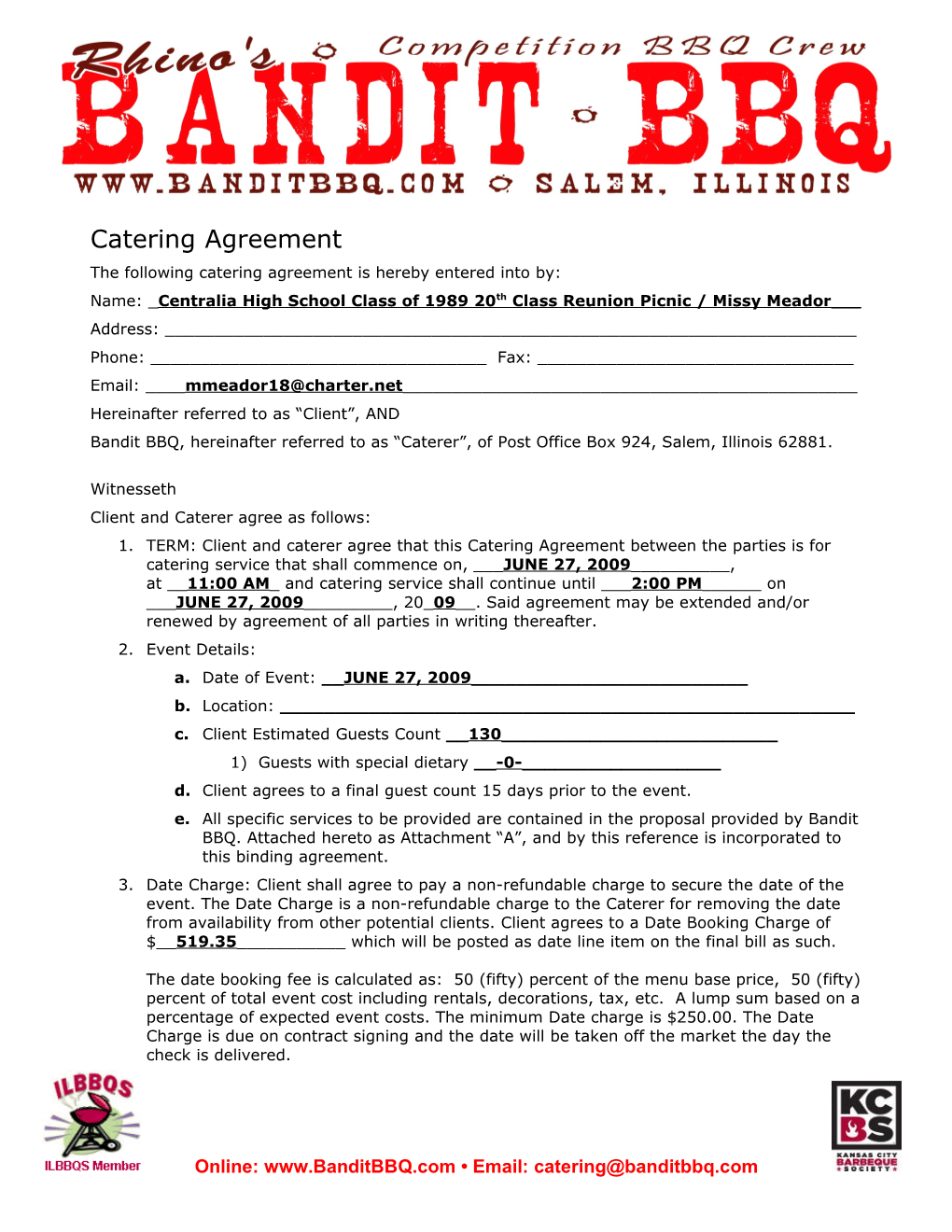 Bandit BBQ Letterhead