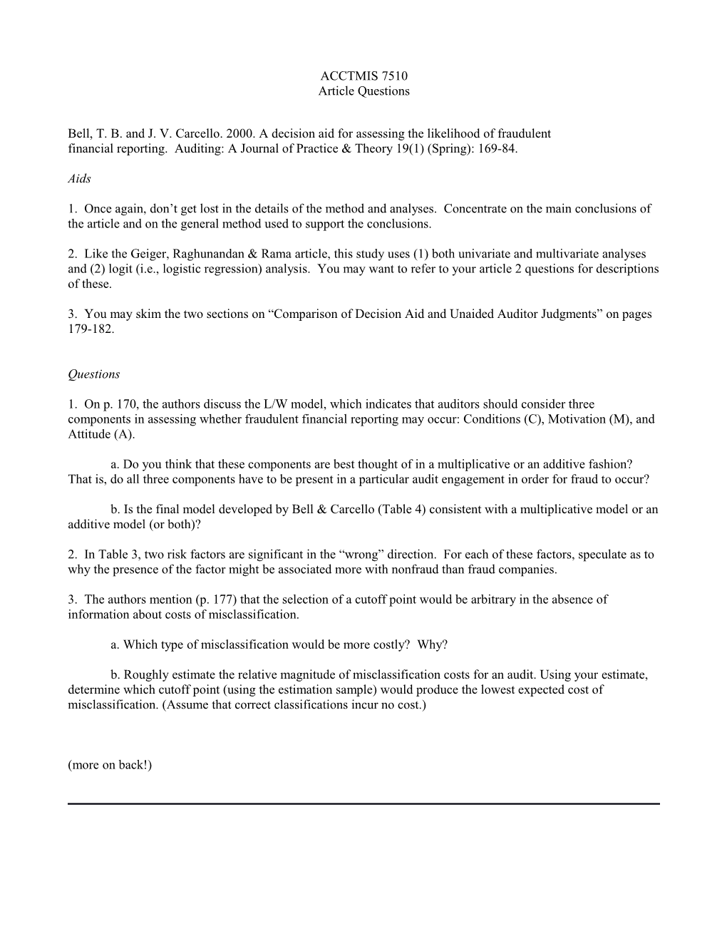 Aids and Questions for Article 1: Beasley, M