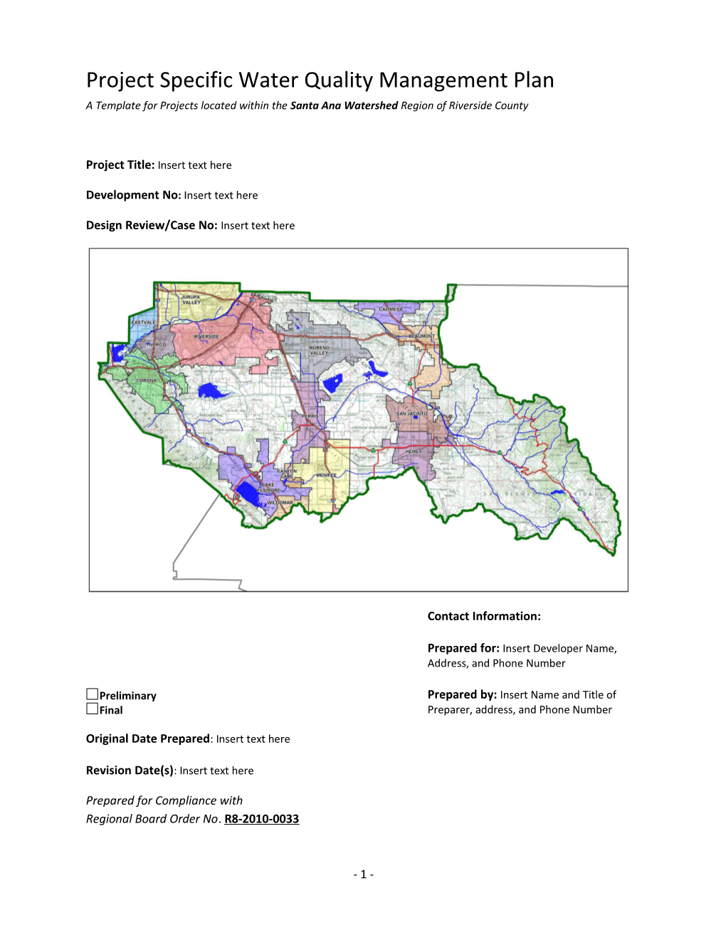 Project Specific Water Quality Management Plan