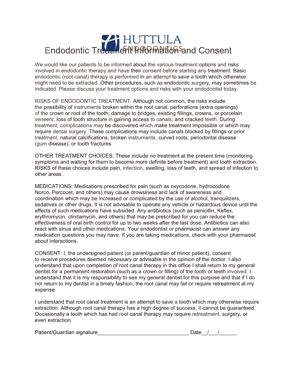 Endodontic Treatment Information and Consent