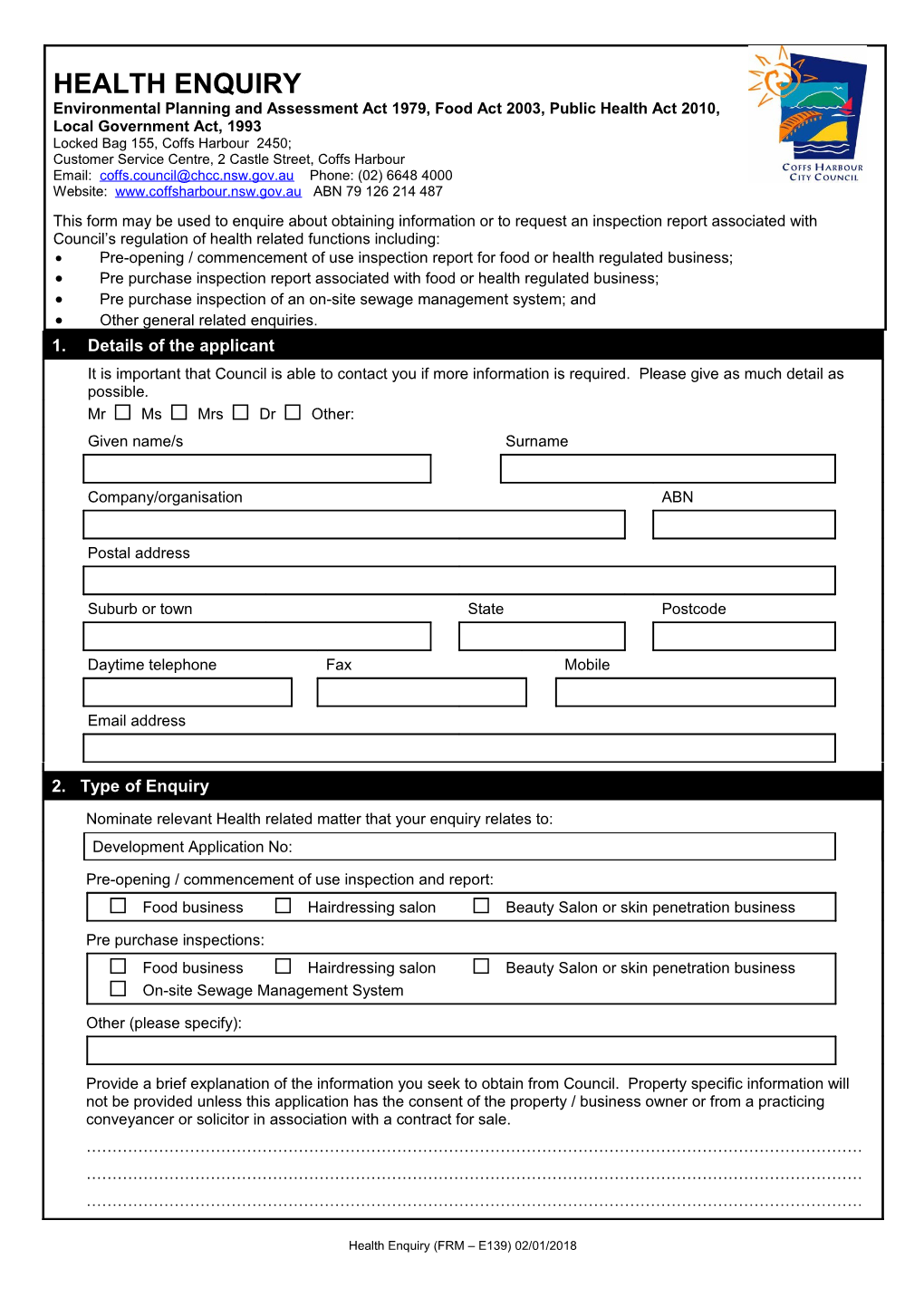 Pre-Opening / Commencement of Use Inspection Report for Food Or Health Regulated Business;