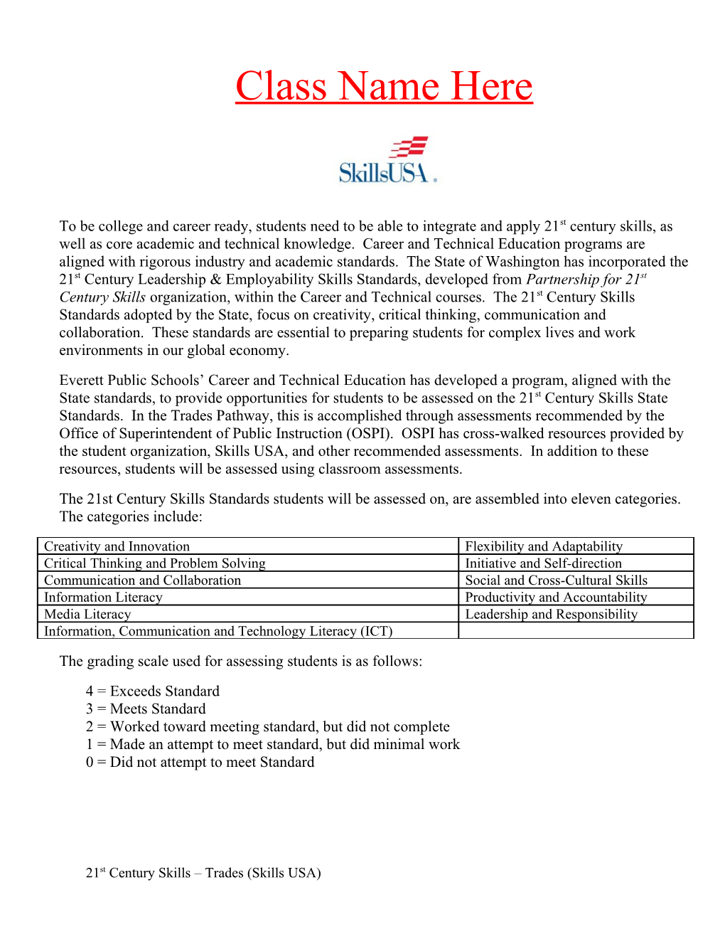 The Grading Scale Used for Assessing Students Is As Follows