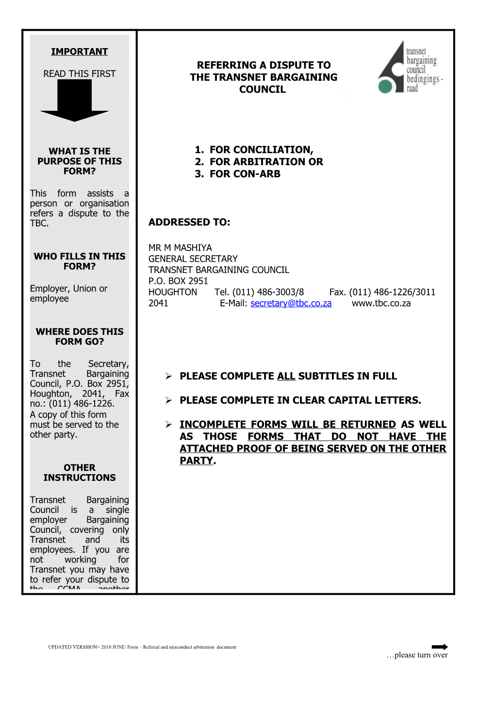 1)Details of Party Referring the Dispute