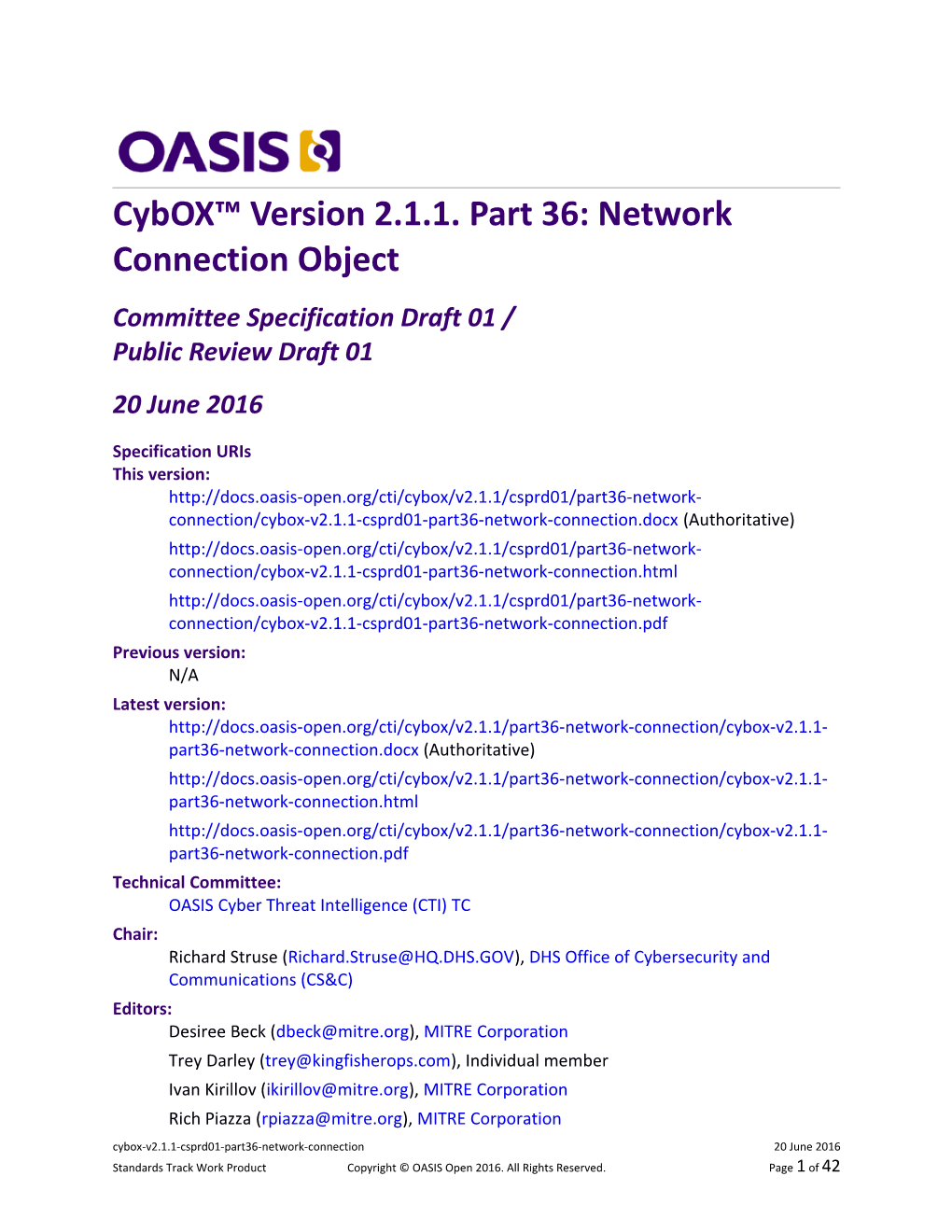 Cybox Version 2.1.1. Part 36: Network Connection Object