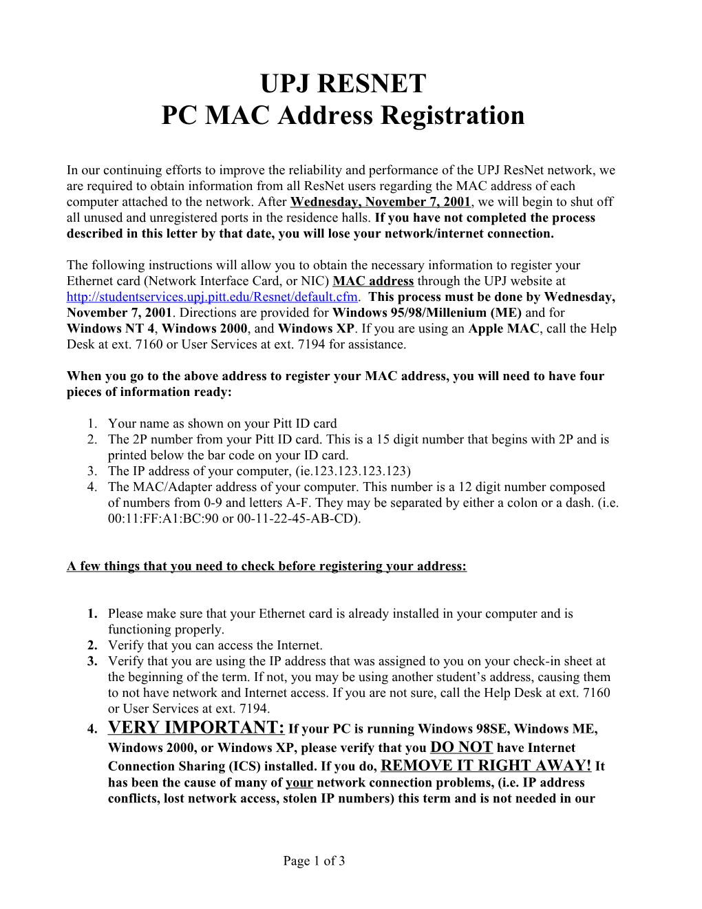PC MAC Address Registration
