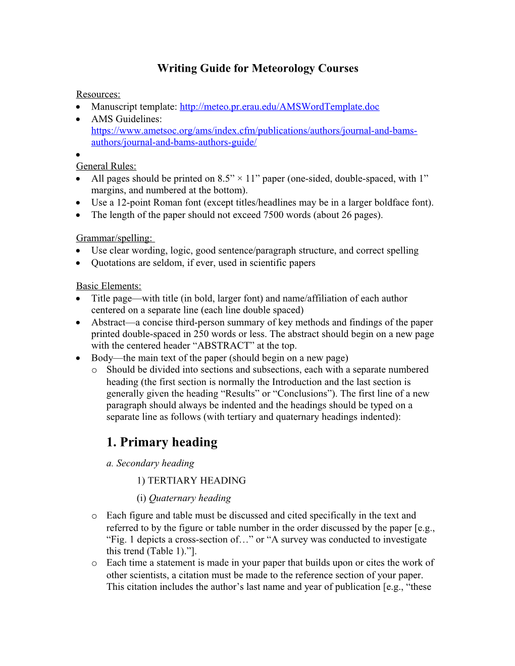 Writing Guide for Meteorology Courses