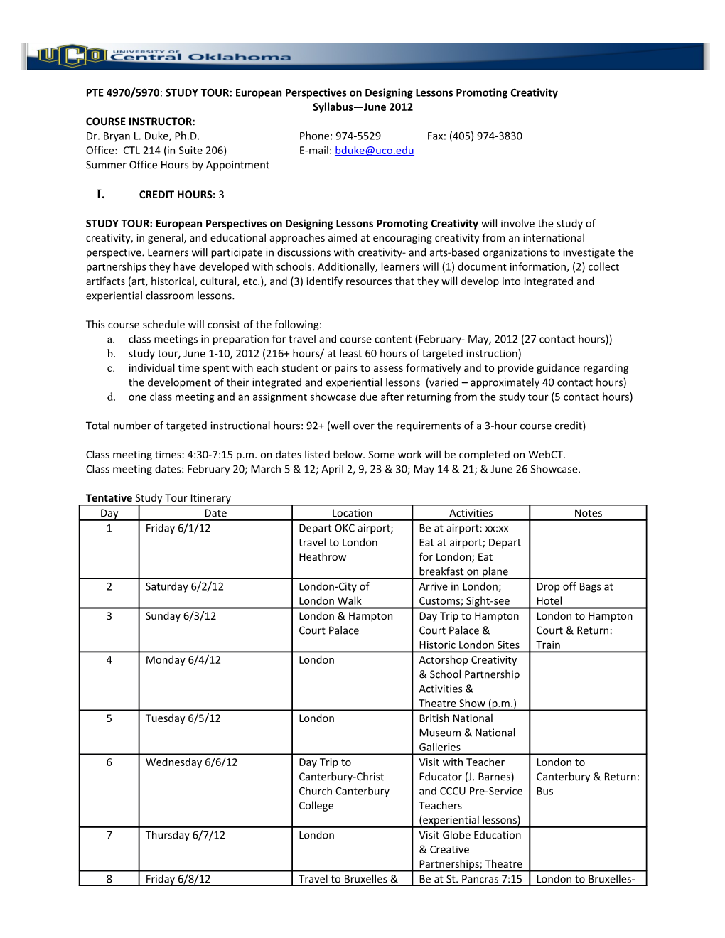 PTE 4970/5970: STUDY TOUR:European Perspectives on Designing Lessons Promoting Creativity